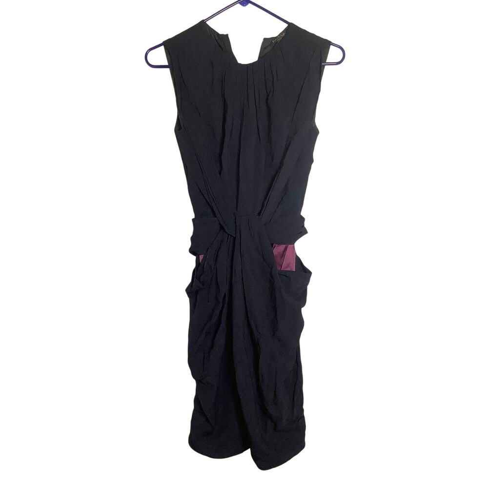 Vionnet Paris Women's 2 Black Draped Twist Front Cut Out Mini Dress Party K2-7